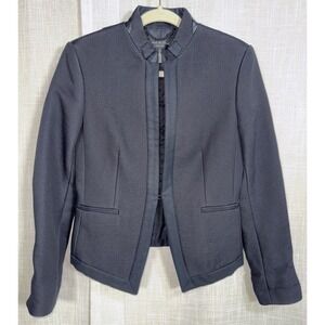 Rag & Bone Women's Sz 2 Blazer Black Leather Trim Classic Style Suit Coat